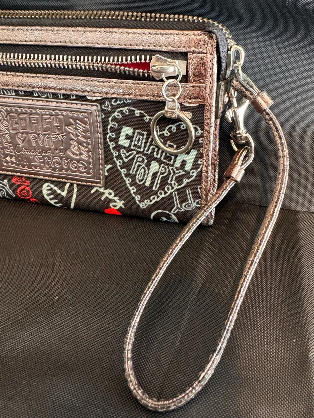 Coach Poppy Black & Metallic Wristlet